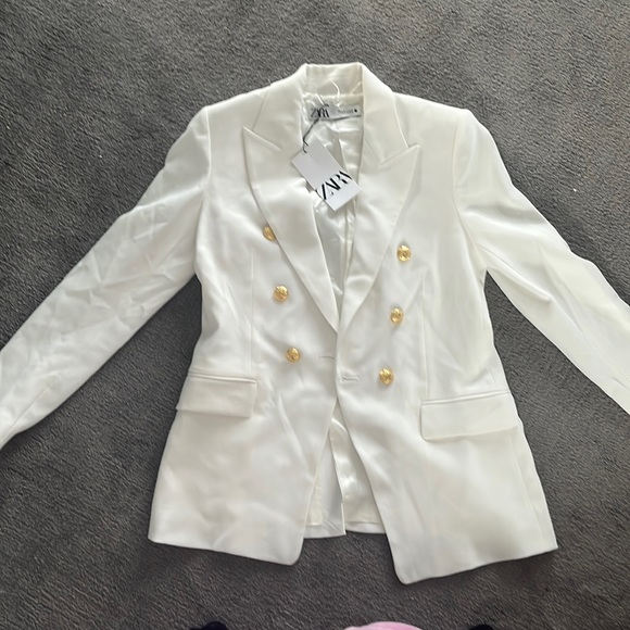 Zara Jackets & Coats Nwt Zara White Blazer With Gold Buttons Poshmark
